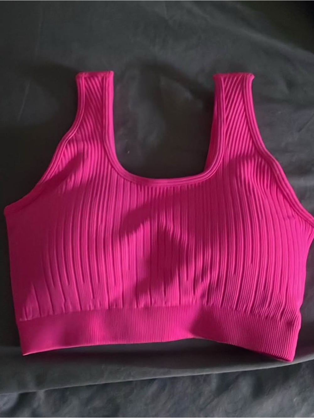Buffunny Ribbed Scoop-Neck Crop Tank Top - Hot Pink